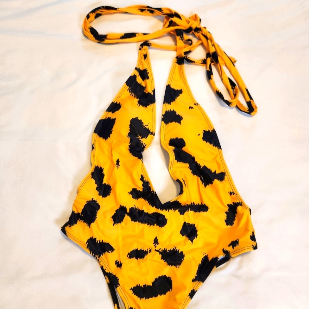 Matte Collection Yellow and Black Monokini Swimsuit